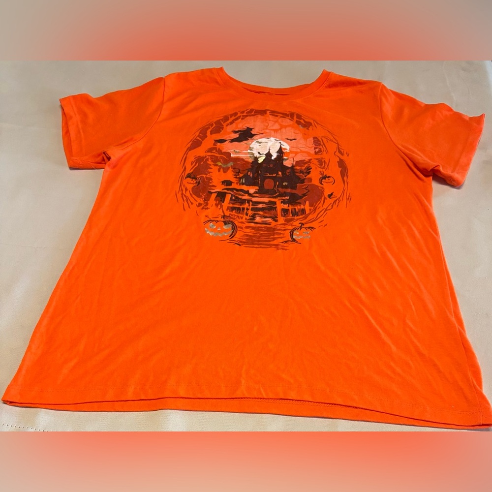 WAY‎ TO CELEBRATE BUSY NIGHT ORANGE HALLOWEEN SPOOKY CREW NECK TEE SIZE L